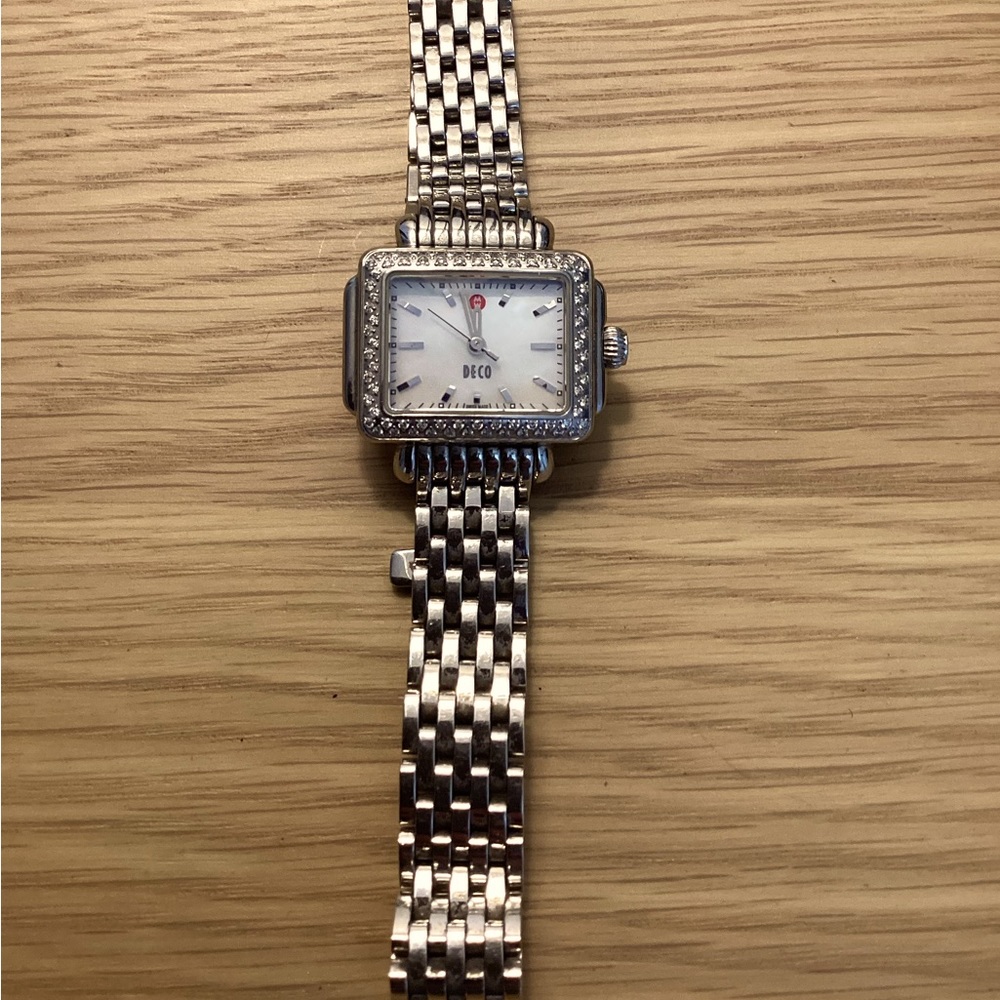 Authentic Michele Deco diamond bezel watch